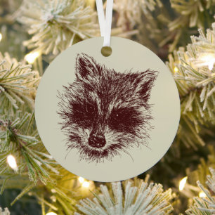 Racoon Woodland Creature Drawing Personalised Metal Tree Decoration