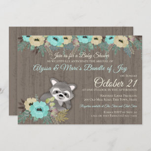 Racoon Woodland Floral Baby Shower Invitation