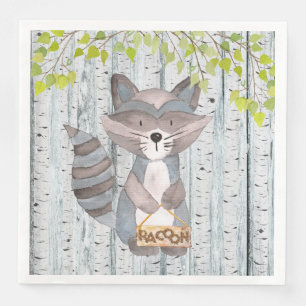 Racoon Woodland Friends - Watercolor illustration Napkin
