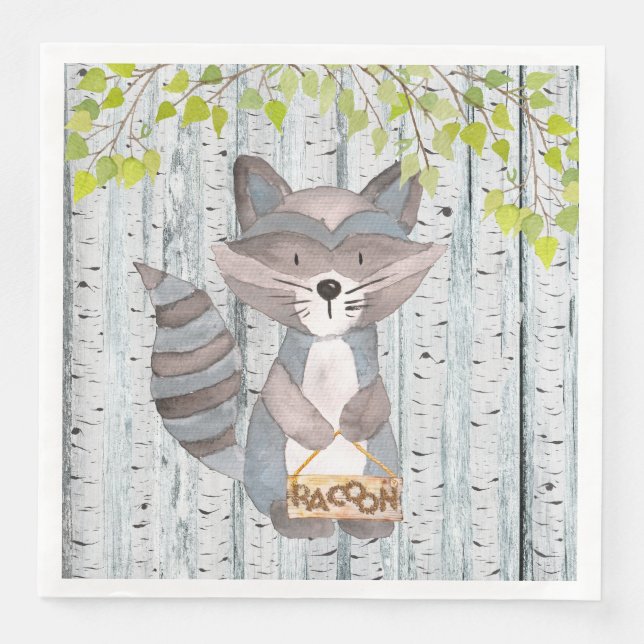 Racoon Woodland Friends - Watercolor illustration Napkin (Front)
