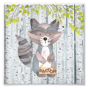 Racoon Woodland Friends - Watercolor illustration Photo Print