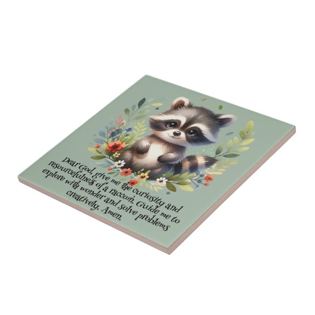 Racoon Woodland Kids Christian Prayer on Blue | Tile (Side)