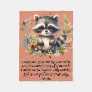 Racoon Woodland Kids Christian Prayer on Pink   Fleece Blanket