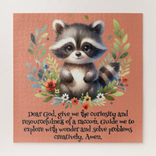 Racoon Woodland Kids Christian Prayer on Pink Jigsaw Puzzle