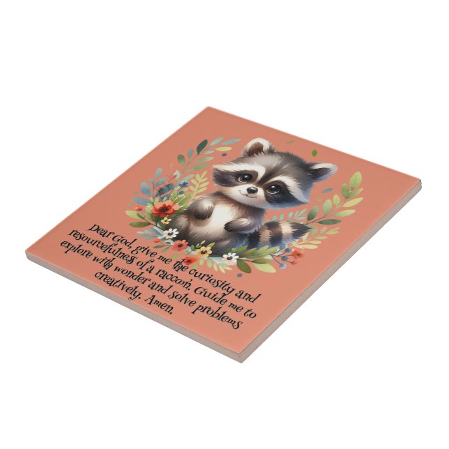 Racoon Woodland Kids Christian Prayer on Pink | Tile (Side)