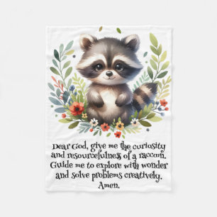 Racoon Woodland Kids Christian Prayer on White Fleece Blanket