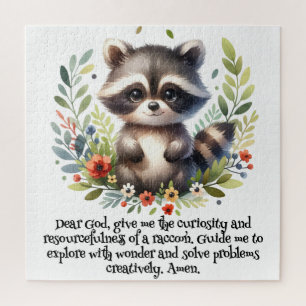 Racoon Woodland Kids Christian Prayer on White Jigsaw Puzzle