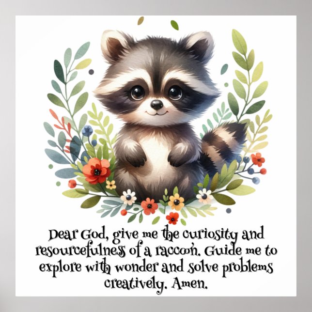 Racoon Woodland Kids Christian Prayer on White | Poster (Front)
