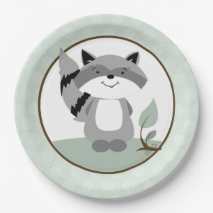 Racoon Woodland Nature Paper Plate   Green