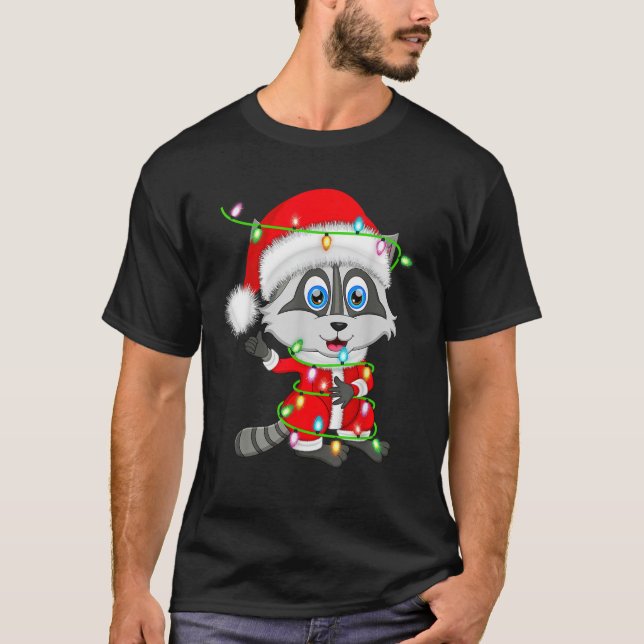 Racoon Xmas Lighting Santa Costume Racoon Christ T-Shirt (Front)