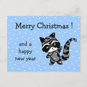 racoon xmas snow holiday postcard