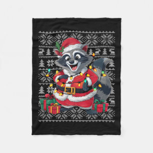 Racoon Xmas Sweater Style Ugly Santa Racoon Chri Fleece Blanket