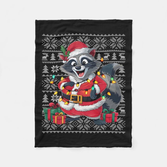 Racoon Xmas Sweater Style Ugly Santa Racoon Chri Fleece Blanket (Front)