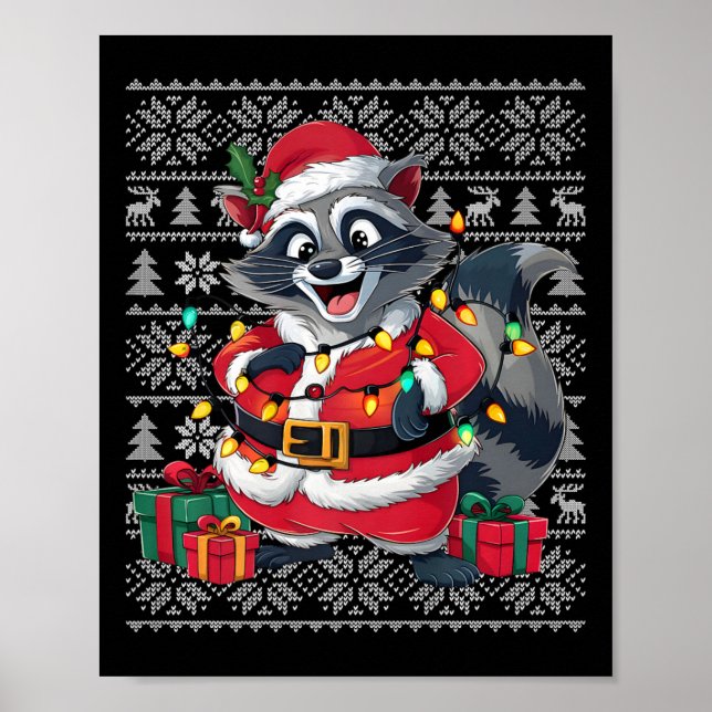 Racoon Xmas Sweater Style Ugly Santa Racoon Chri Poster (Front)