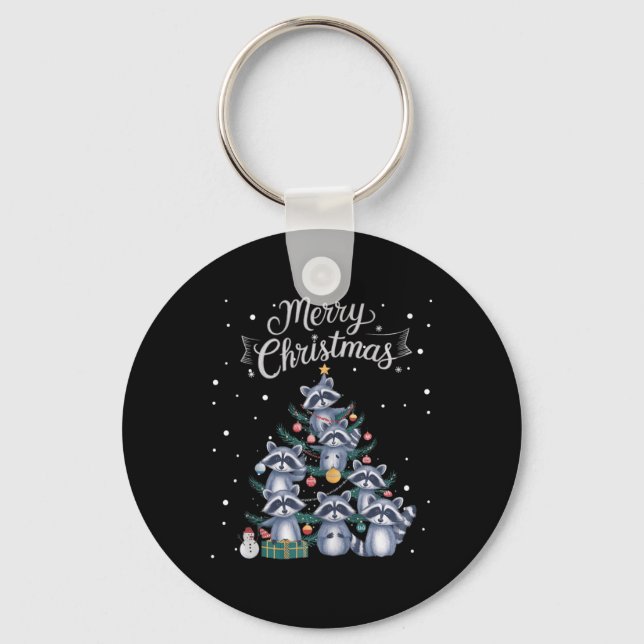 Racoon Xmas Tree Racoon Christmas Tree Merry Chr Key Ring (Front)