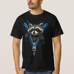 Racoon Zipper Illusion   3D Funny Animal Graphic  T-Shirt