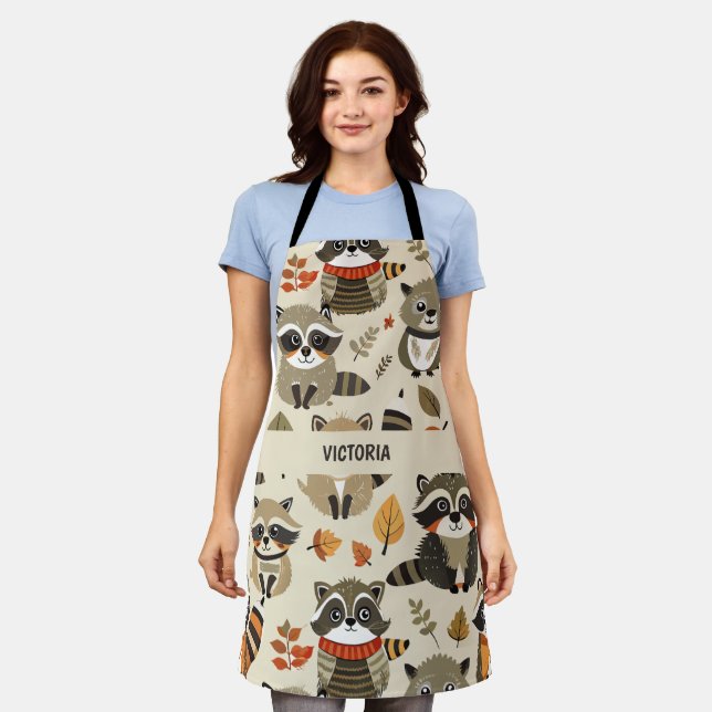 Racoons Watercolor Custom Pattern Apron (Worn)