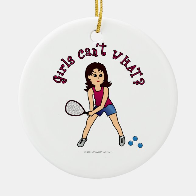 Racquetball Girl (Light) Ceramic Tree Decoration (Front)