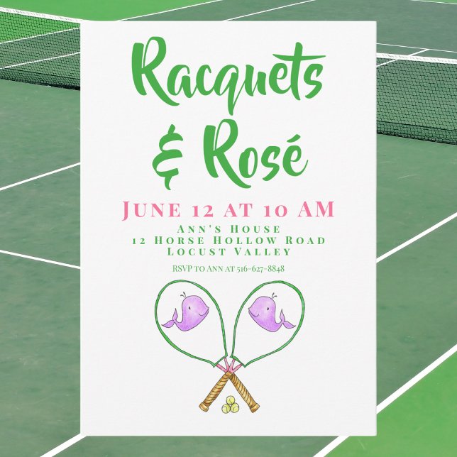 Racquets & Rosé Pink Racquets Whale Covers Preppy Invitation (Creator Uploaded)