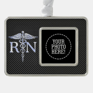 Racy Registered Nurse RN Silver Caduceus Snakes Plated Framed Ornament
