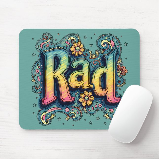 Rad 70s Groovy Psychedelic Aesthetic Mouse Mat (With Mouse)