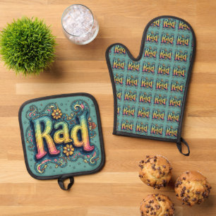 Rad 70s Groovy Psychedelic Aesthetic Oven Mitt & Pot Holder Set