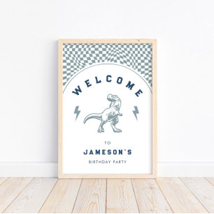 Rad Boys Dinosaur Blue Birthday Welcome Poster