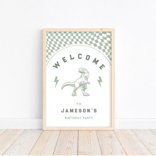 Rad Boys Dinosaur Green Birthday Welcome Poster