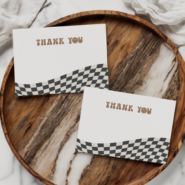 Rad Cool Dude Boy's First Birthday Chequered Retro Thank You Card (Creator Uploaded)