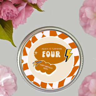 Rad Cool Dude   Boys Retro Chequered 4th Birthday  Classic Round Sticker