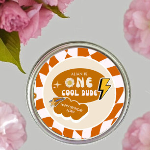 Rad Cool Dude   Boys Retro Chequered Birthday  Classic Round Sticker
