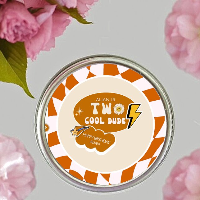 Rad Cool Dude | Boys Retro Chequered Birthday  Classic Round Sticker (Creator Uploaded)