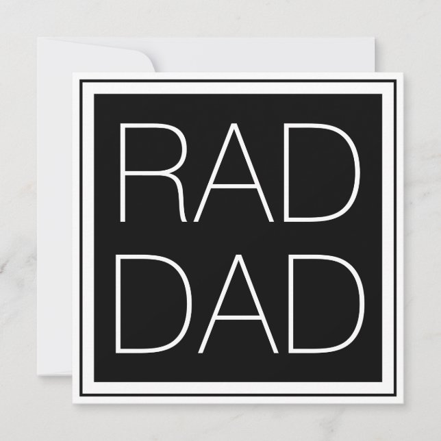 Rad Dad black white minimalist typography square Card (Front)