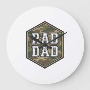 Rad Dad Camo Hexagon Vintage Engraving Design_1 Large Clock