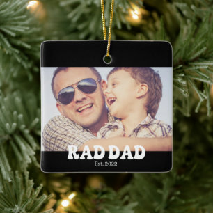 Rad Dad Est. Retro Photo Ceramic Ornament