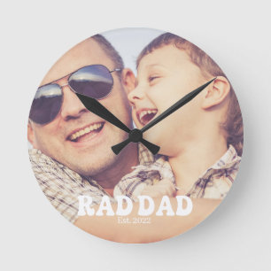 Rad Dad Est. Retro Photo Round Clock