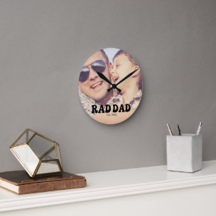 Rad Dad Est. Retro Photo Round Clock