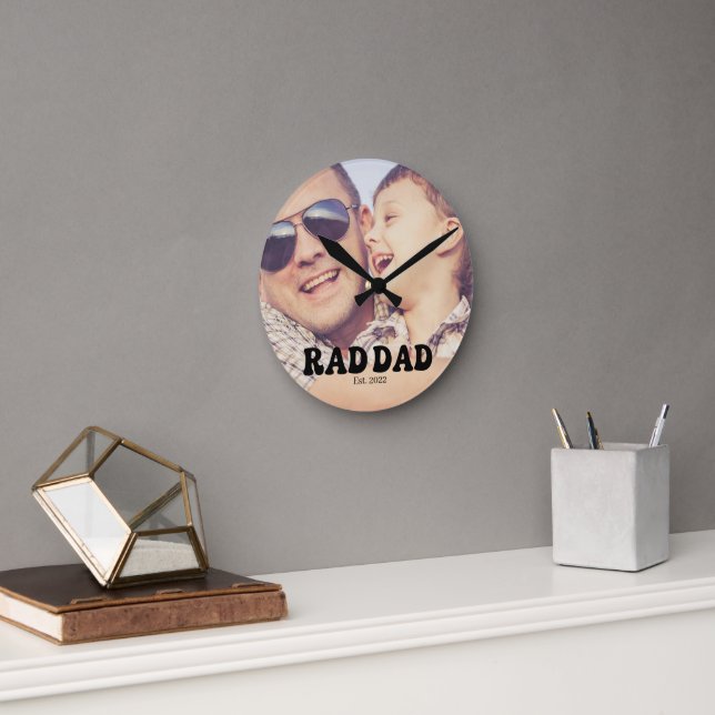 Rad Dad Est. Retro Photo Round Clock (Office)