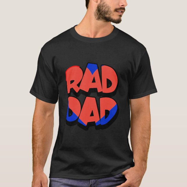Rad Dad Father's Day Red Heart Blue Trendy Cool Bl T-Shirt (Front)