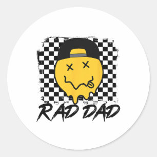 Rad Dad Funny Chequered Father#39;s Day Smile Face Classic Round Sticker