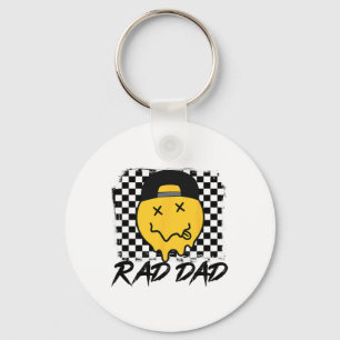 Rad Dad Funny Chequered Father#39;s Day Smile Face Key Ring