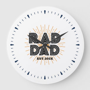 Rad Dad Kid's Gift To Father White Typography  Large Clock