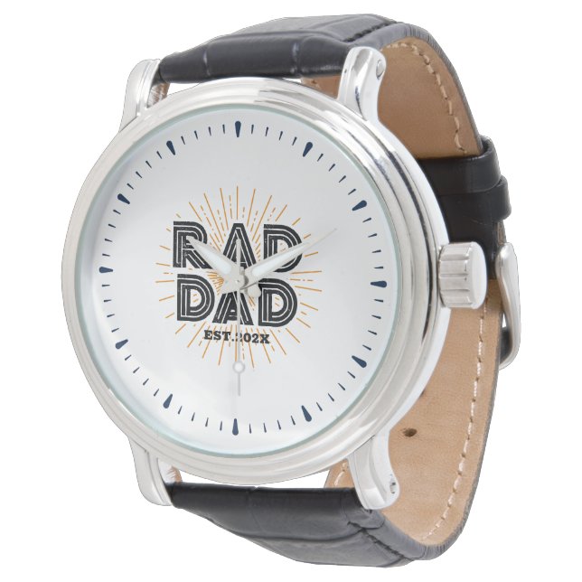 Rad Dad Kid's Gift To Father White Typography  Watch (Angled)