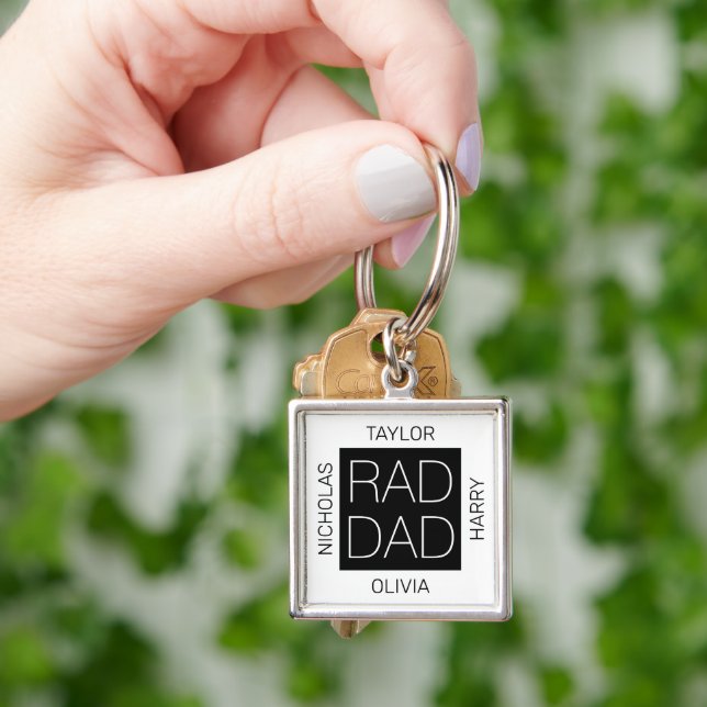 Rad Dad modern design custom kids names white Key Ring (Hand)