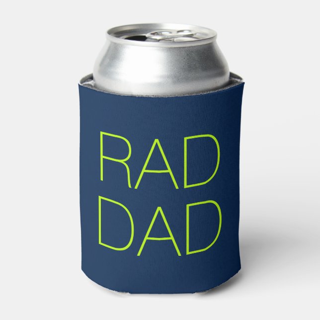 Rad Dad neon green and navy blue minimalist Can Cooler (Can Front)