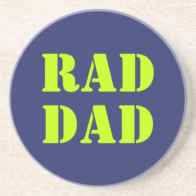 Rad Dad neon green navy blue modern typography Coaster (Front)