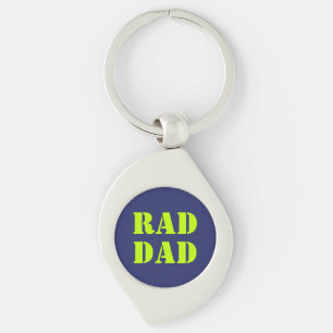 Rad Dad neon green navy blue modern typography Key Ring