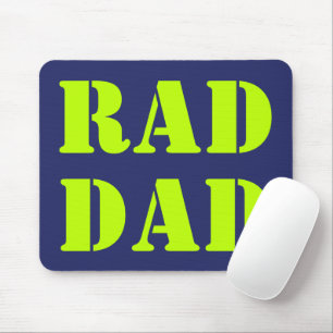 Rad Dad neon green navy blue modern typography Mouse Mat