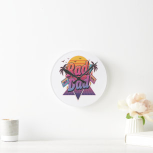 Rad Dad – Retro 80s Neon Style for Cool Fathers Round Clock