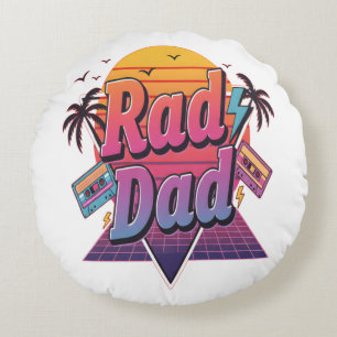 Rad Dad – Retro 80s Neon Style for Cool Fathers Round Cushion